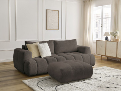 Canapé droit convertible 3 places FUJI tissu bouclette avec pouf