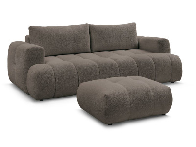 Canapé droit convertible 3 places FUJI tissu bouclette avec pouf