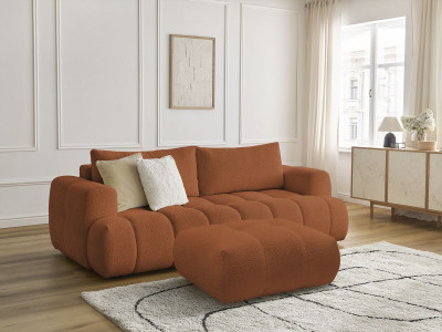 Canapé droit convertible 3 places FUJI tissu bouclette avec pouf