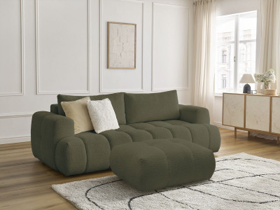 Canapé droit convertible 3 places FUJI tissu bouclette avec pouf
