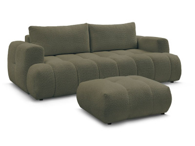 Canapé droit convertible 3 places FUJI tissu bouclette avec pouf