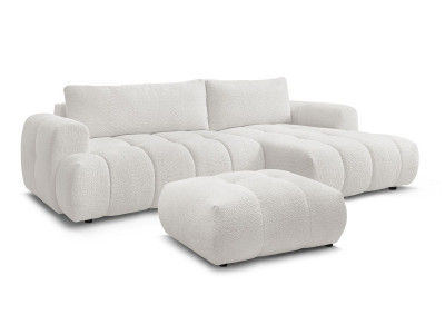 Canapé d'angle convertible FUJI tissu bouclette avec pouf