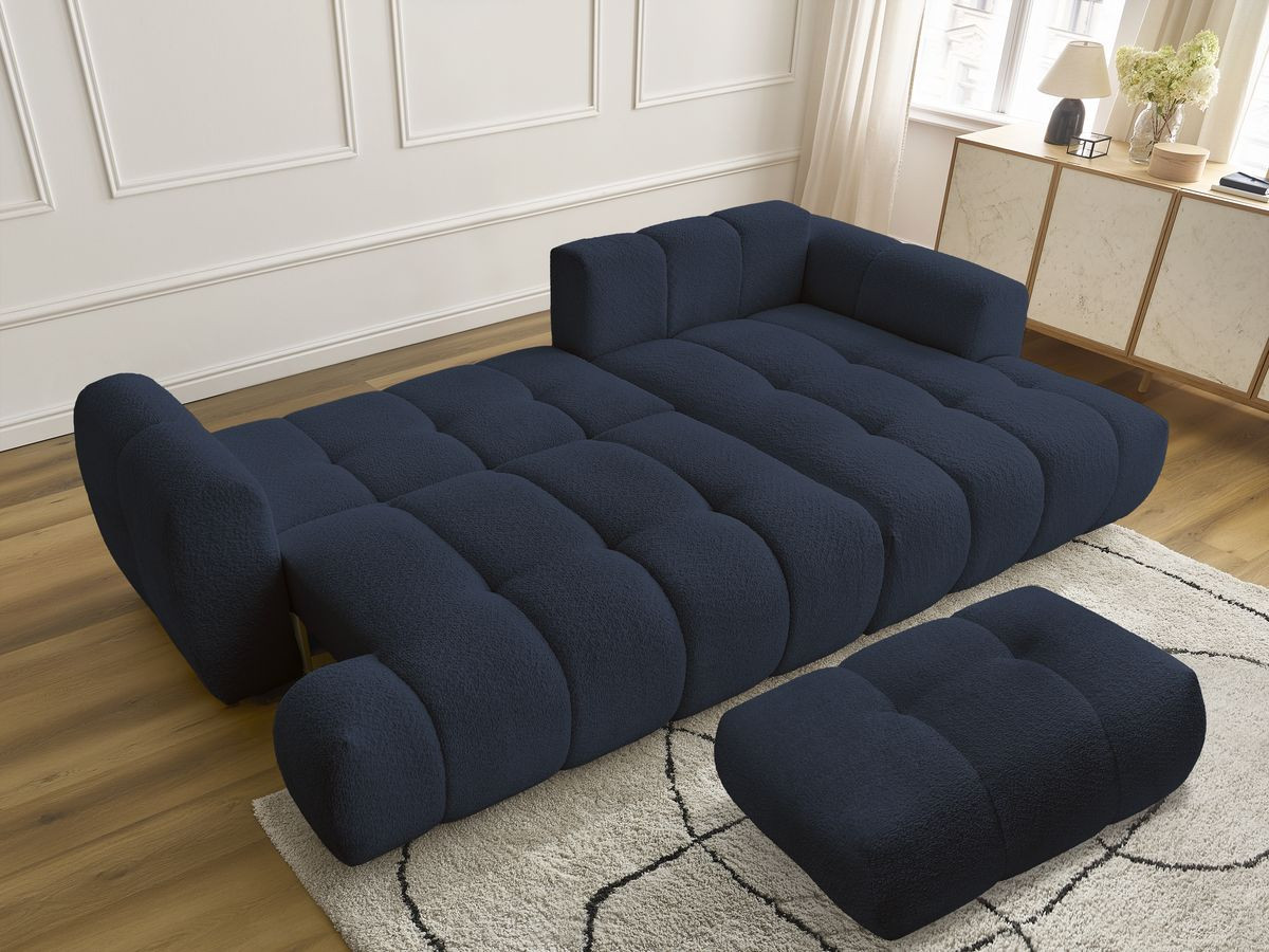 Canapé d'angle convertible FUJI bouclette avec pouf bleu foncé — vue 5