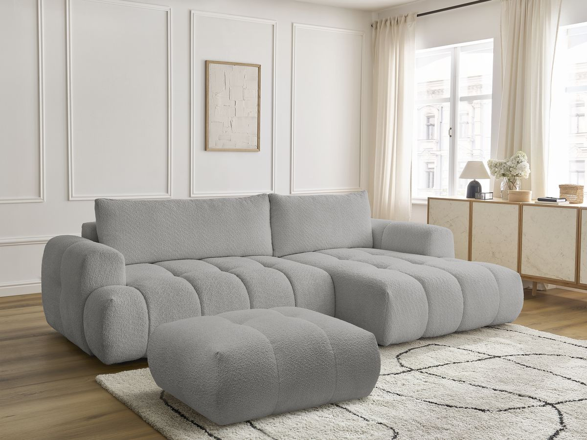 Canapé d'angle convertible FUJI bouclette avec pouf gris clair — vue 5