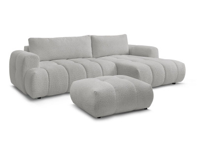 Canapé d'angle convertible FUJI tissu bouclette avec pouf