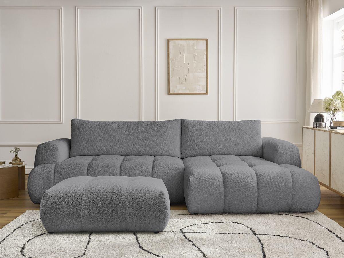 Canapé d'angle convertible FUJI bouclette avec pouf gris foncé — vue 5