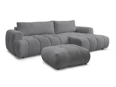 Canapé d'angle convertible FUJI tissu bouclette avec pouf