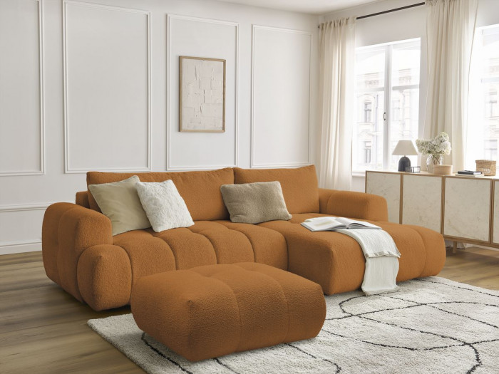 Canapé d'angle convertible FUJII tissu bouclette