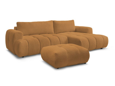 Canapé d'angle convertible FUJI tissu bouclette avec pouf