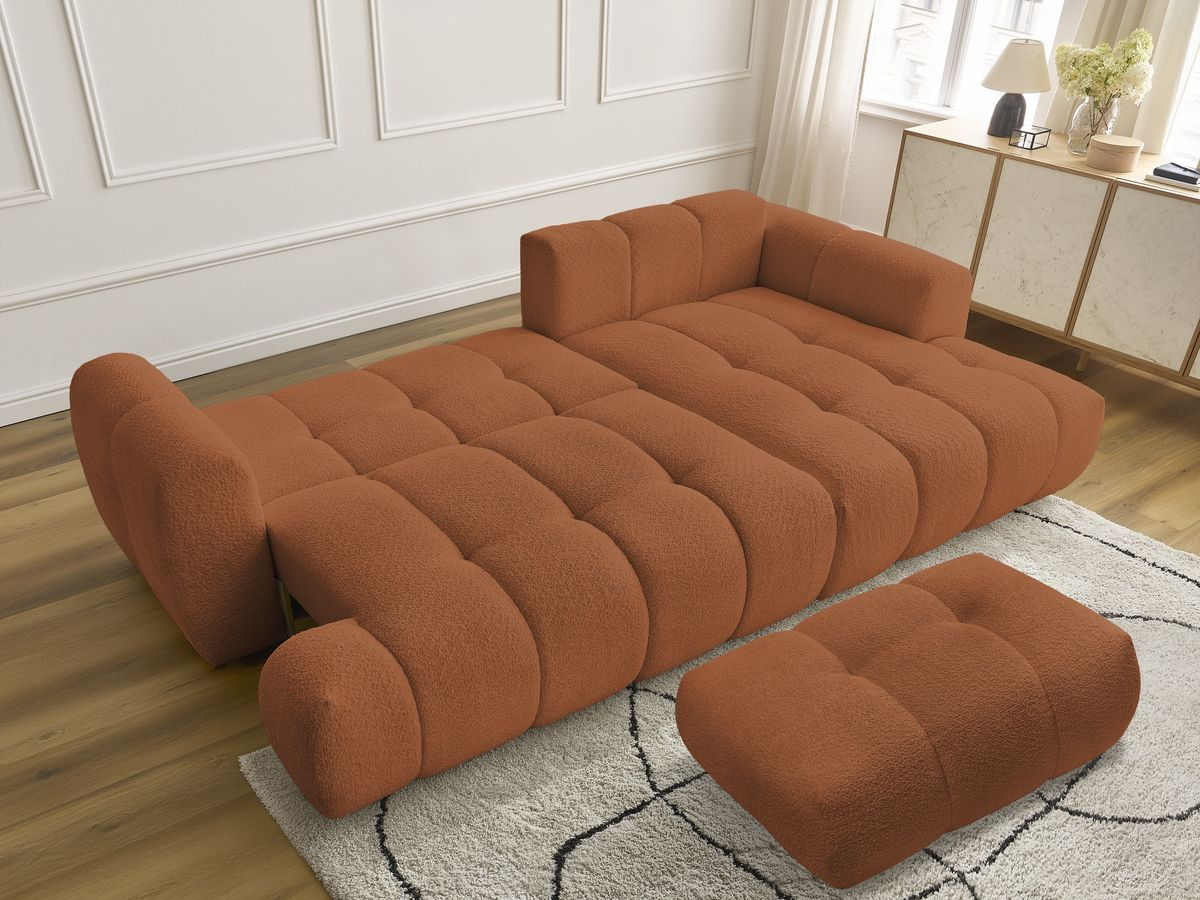 Canapé d'angle convertible FUJI bouclette avec pouf orange — vue 5