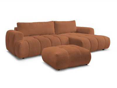 Canapé d'angle convertible FUJI tissu bouclette avec pouf