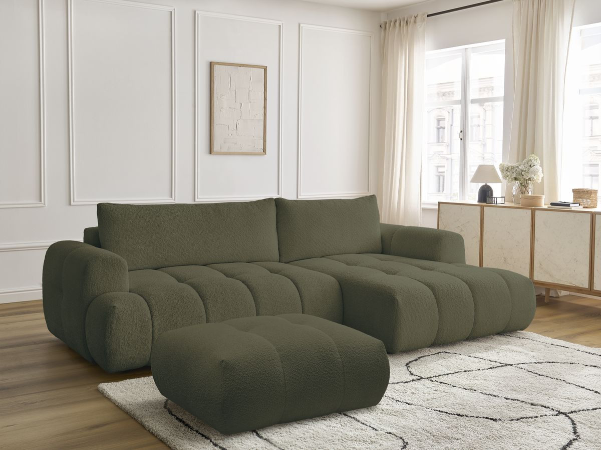 Canapé d'angle convertible FUJI bouclette avec pouf vert — vue 5