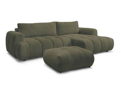 Canapé d'angle convertible FUJI tissu bouclette avec pouf