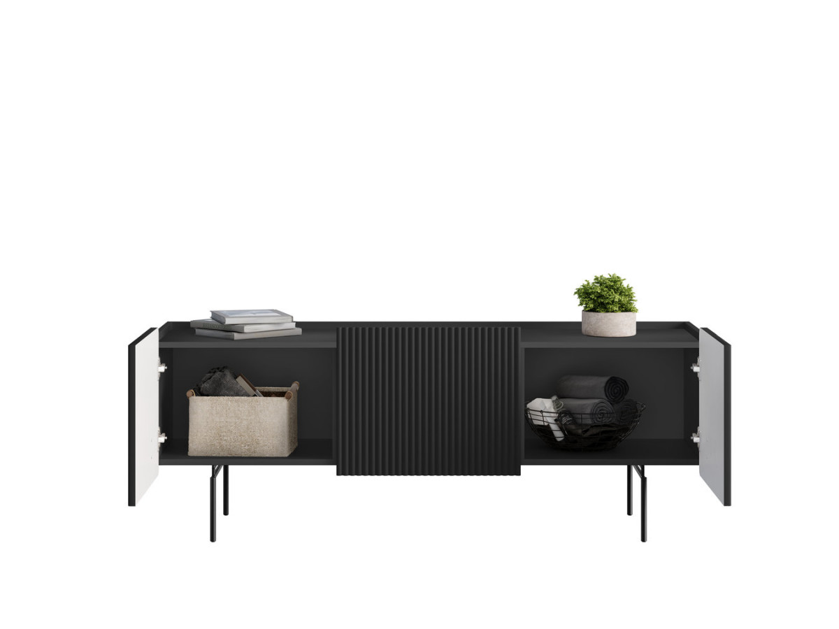 Meuble TV 2 portes 1 tiroir 150 cm MATHILDE pieds noirs