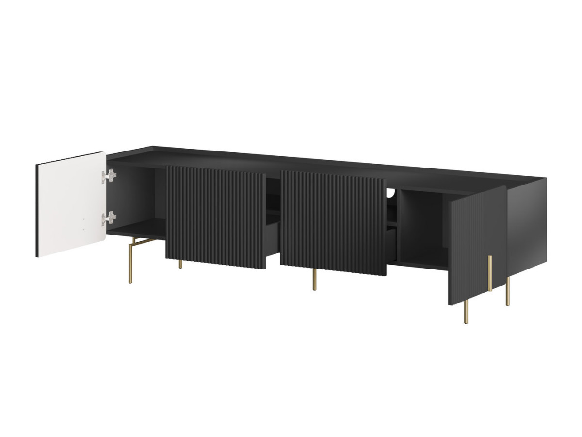 Meuble TV 2 portes 2 tiroirs 200 cm MATHILDE pieds or