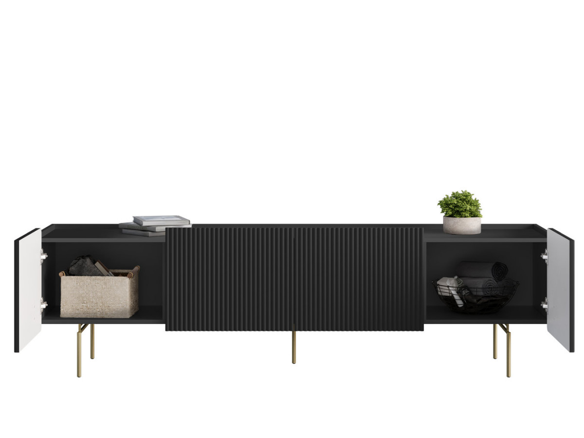 Meuble TV 2 portes 2 tiroirs 200 cm MATHILDE pieds or