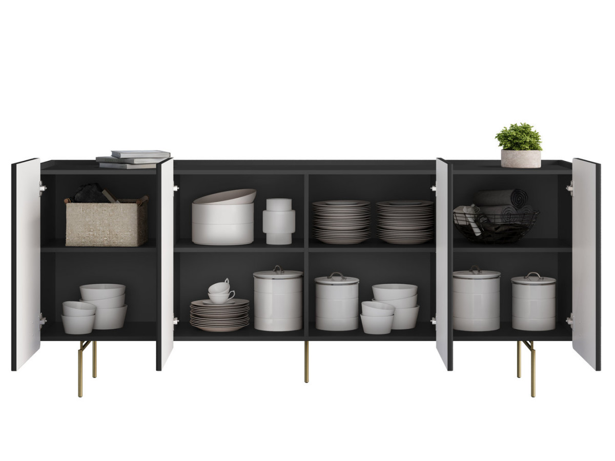 Buffet 4 portes 200 cm MATHILDE pieds or