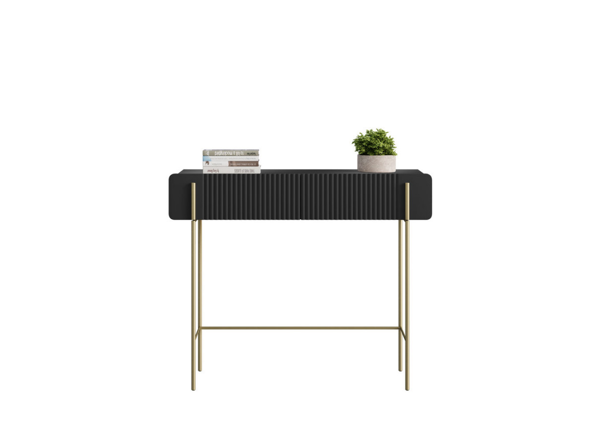 Console 2 tiroirs 100 cm MATHILDE pieds or — vue 6