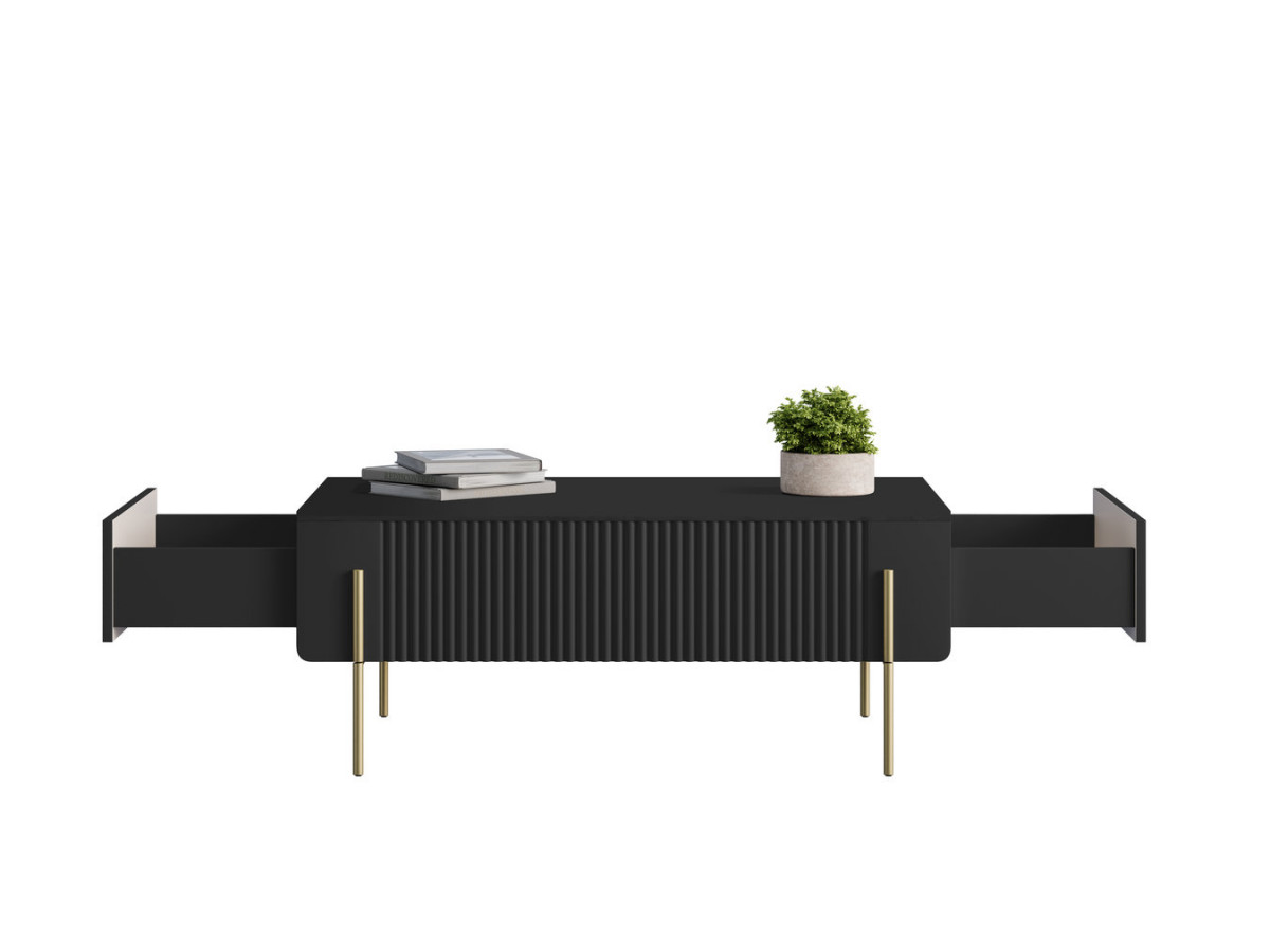 Table basse 2 tiroirs 100 cm MATHILDE pieds or — vue 6