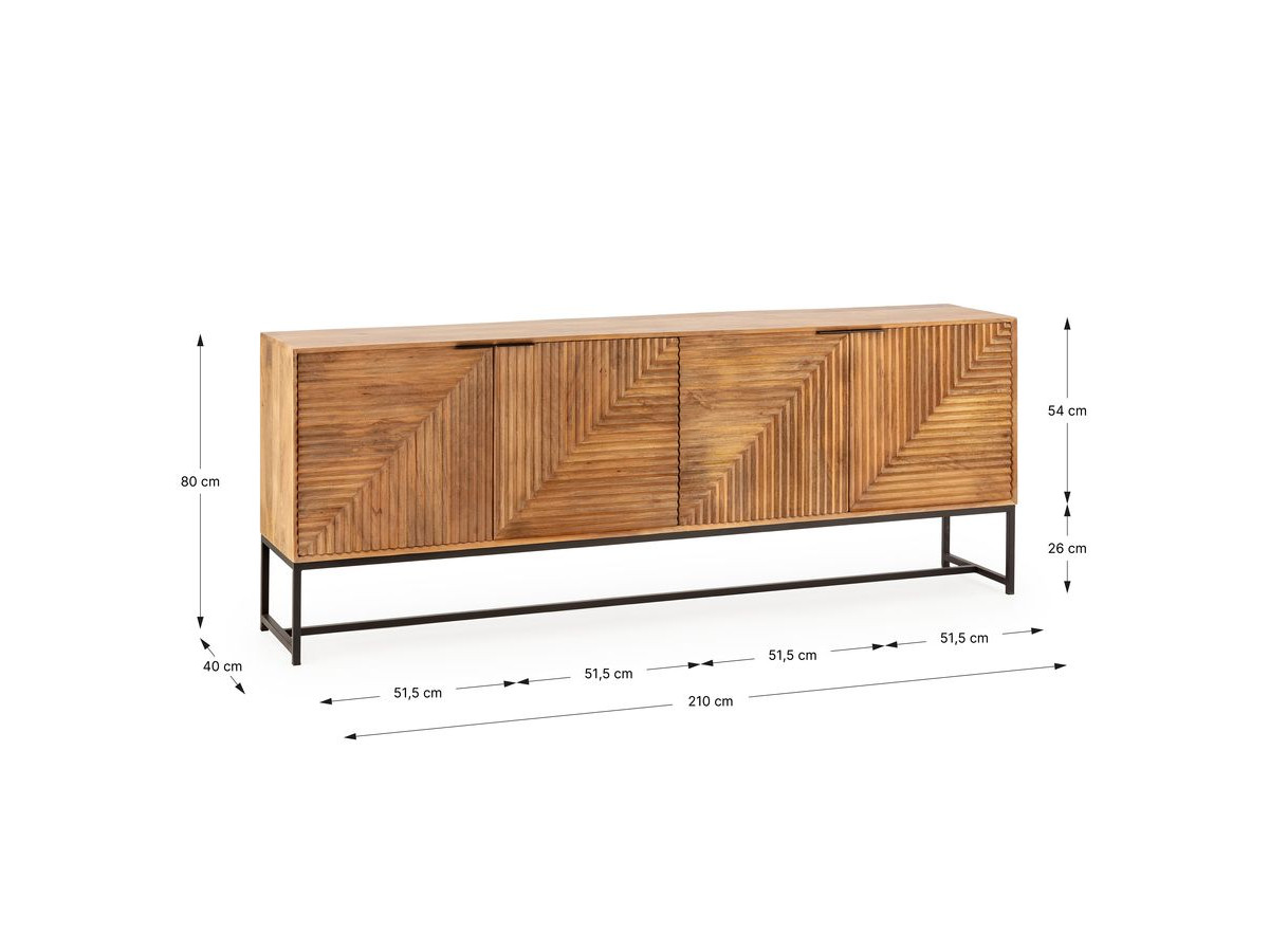 Buffet 4 portes 210 cm NAOMIE bois massif d'acacia