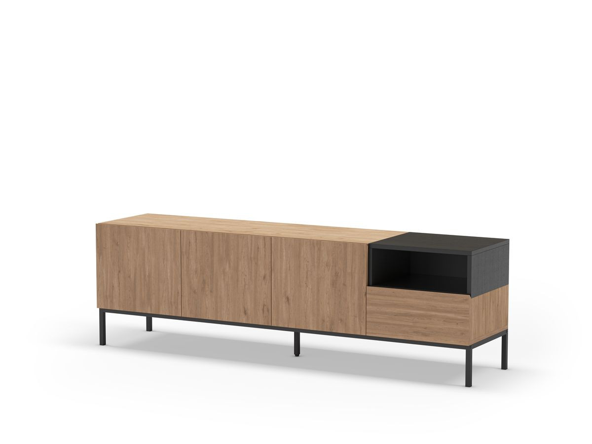 Meuble TV 3 portes 1 tiroir 180 cm CECILIA effet chêne