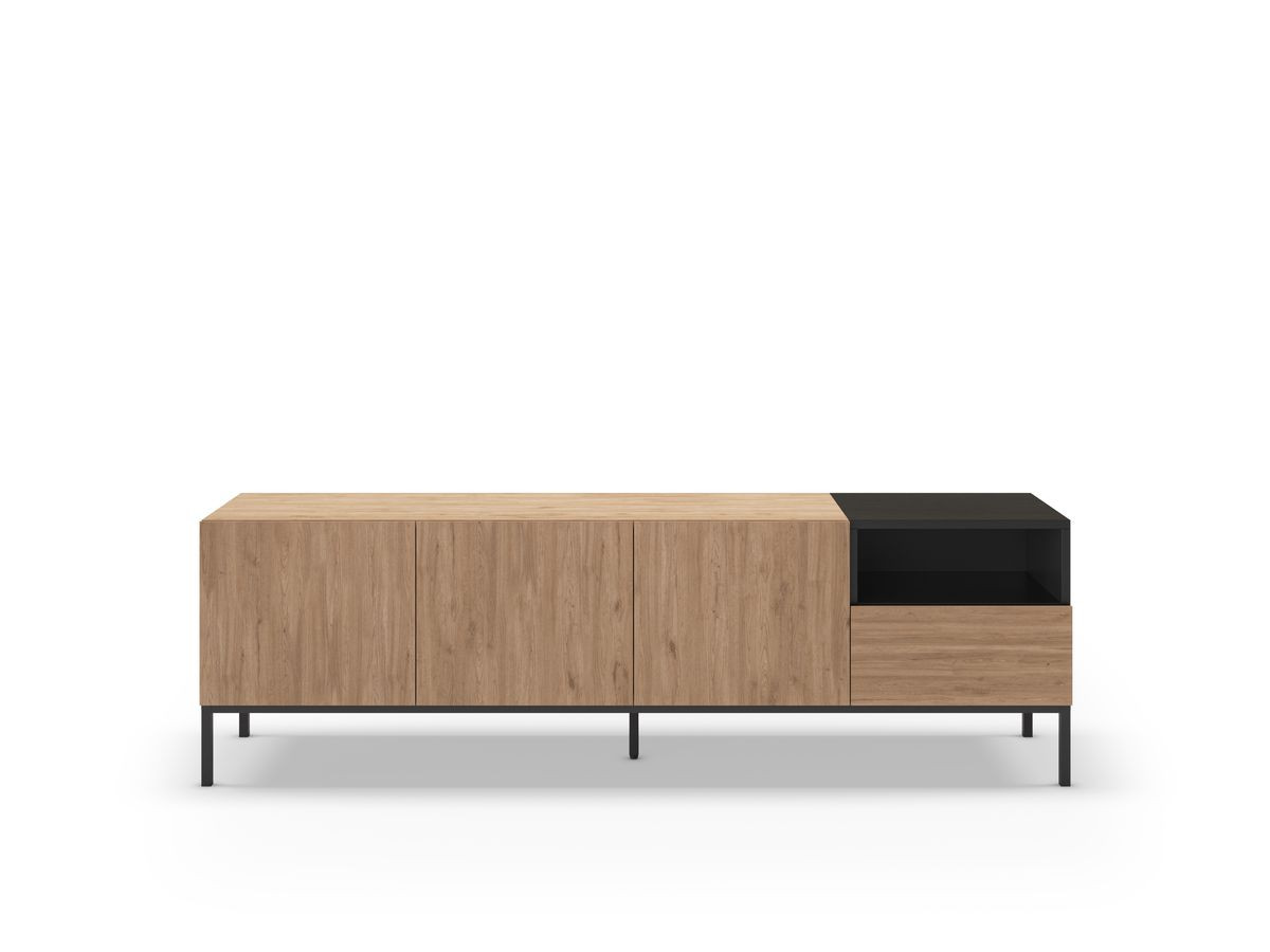 Meuble TV 3 portes 1 tiroir 180 cm CECILIA effet chêne