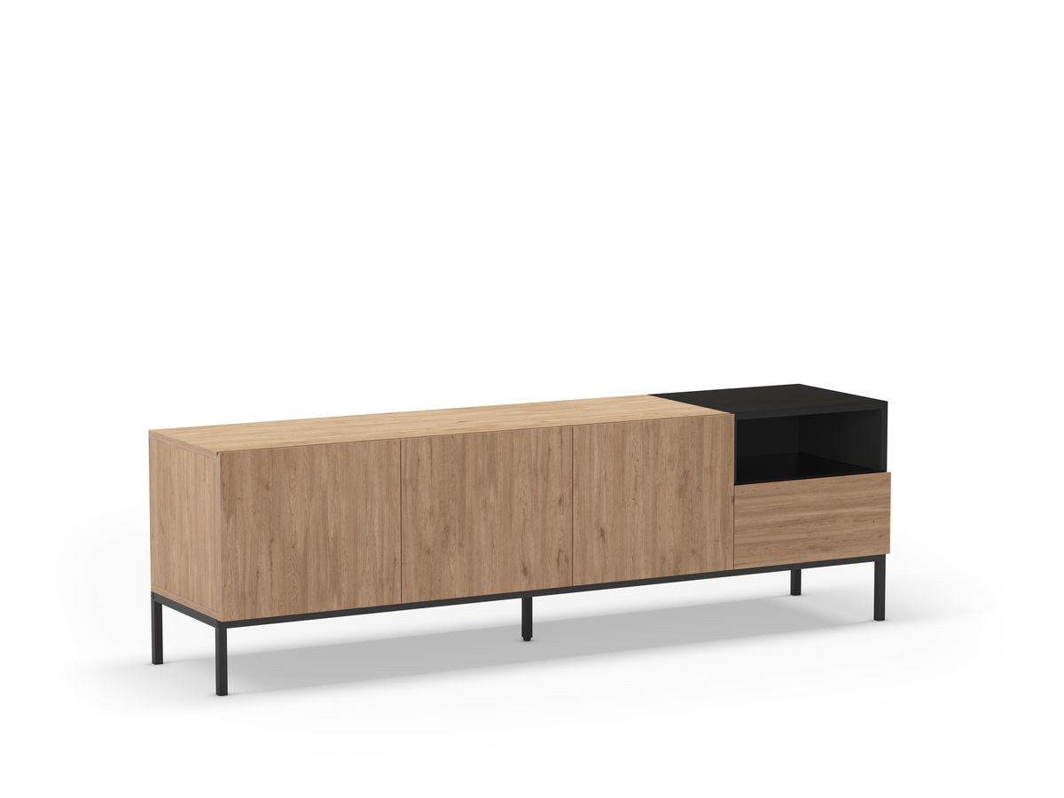 Meuble TV 3 portes 1 tiroir 180 cm CECILIA effet chêne