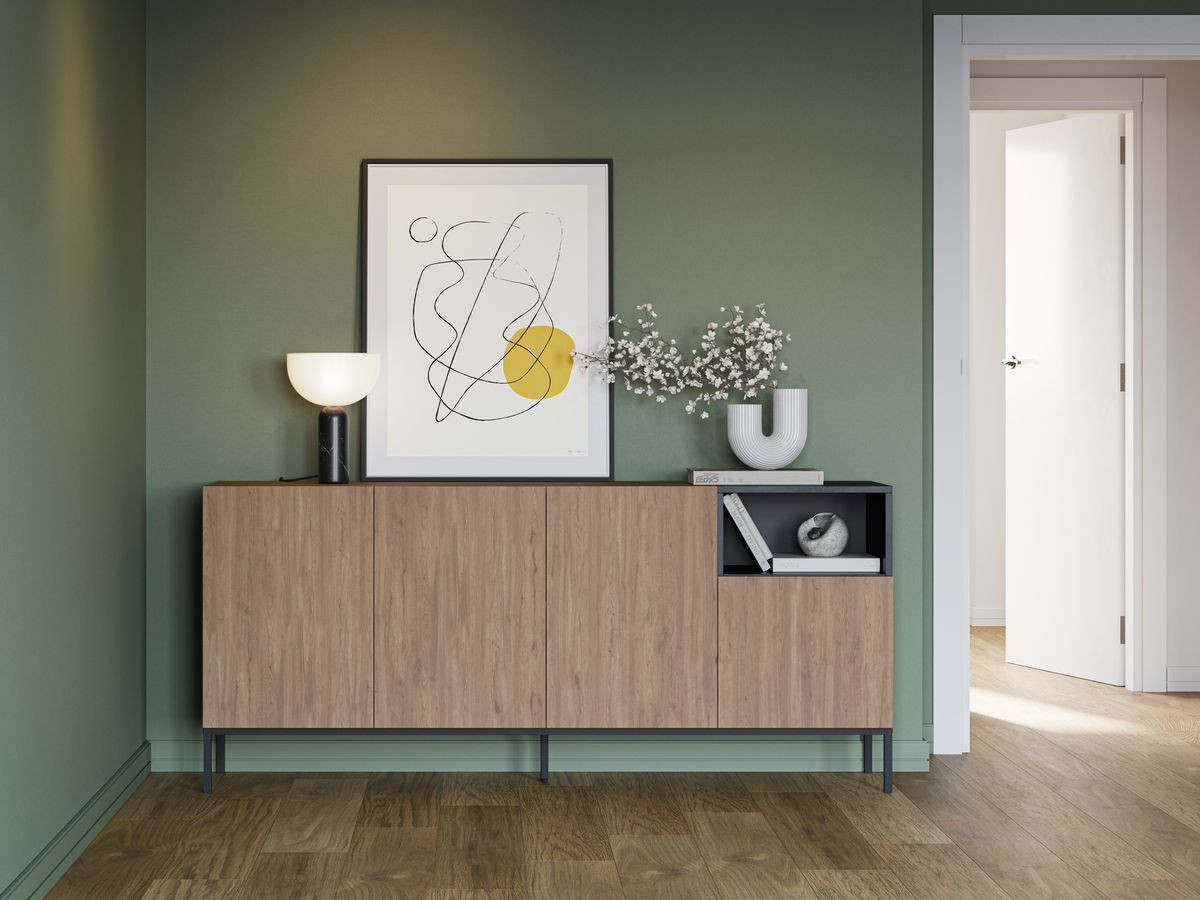 Buffet 4 portes 1 niche 180 cm CECILIA effet chêne