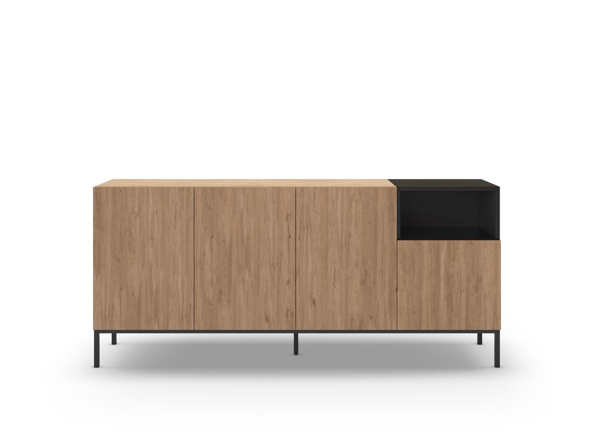 Buffet 4 portes 1 niche 180 cm CECILIA effet chêne