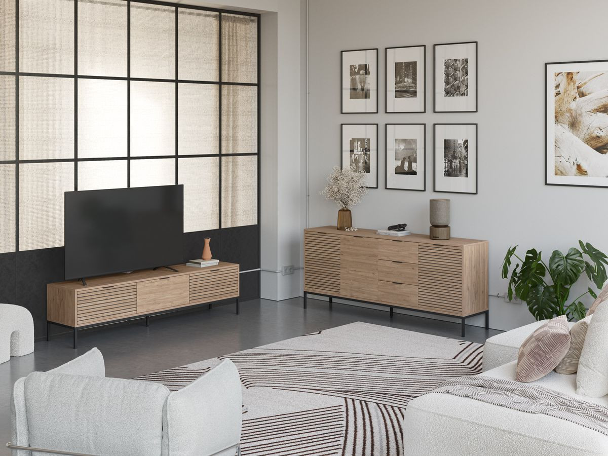 AGATHE eikenhouten dressoir met 3 deuren en 3 laden, 180 cm