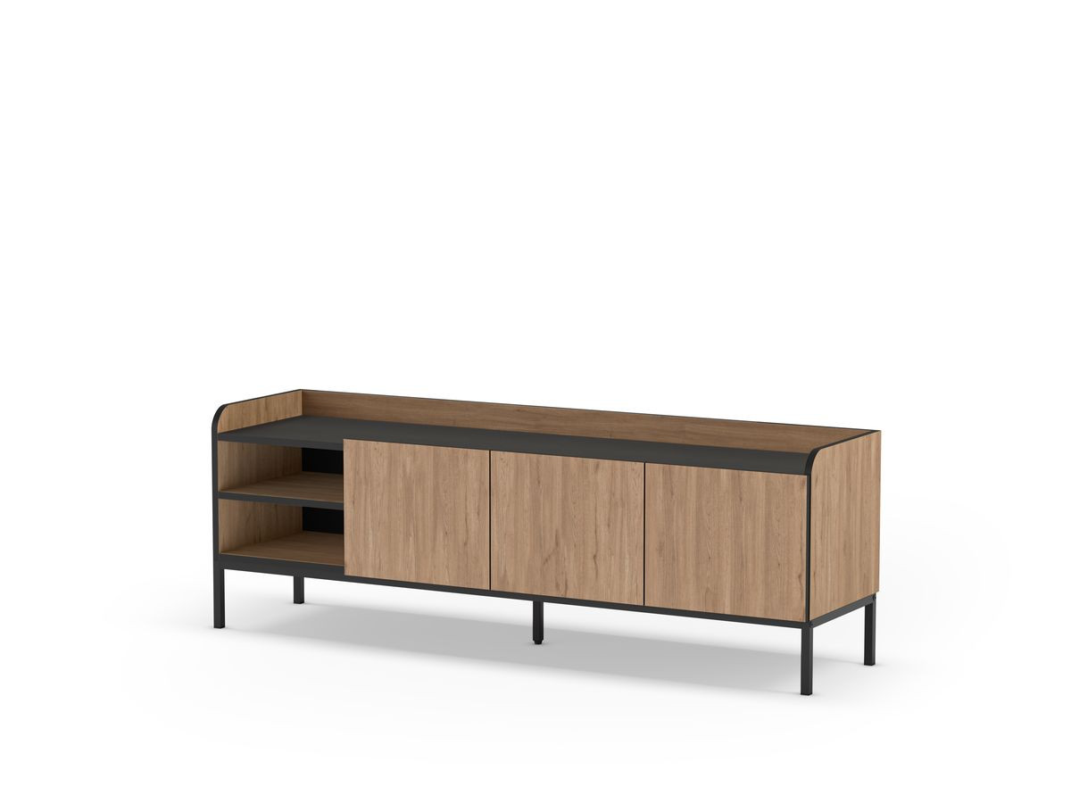 AURIANE 2-deurs, 2-kabinet tv-meubel, 160 cm, zwarte metalen poten