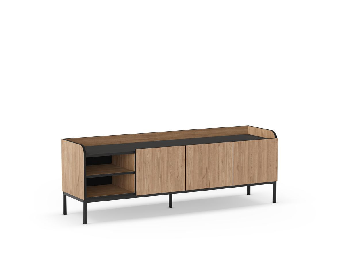 AURIANE 2-deurs, 2-kabinet tv-meubel, 160 cm, zwarte metalen poten