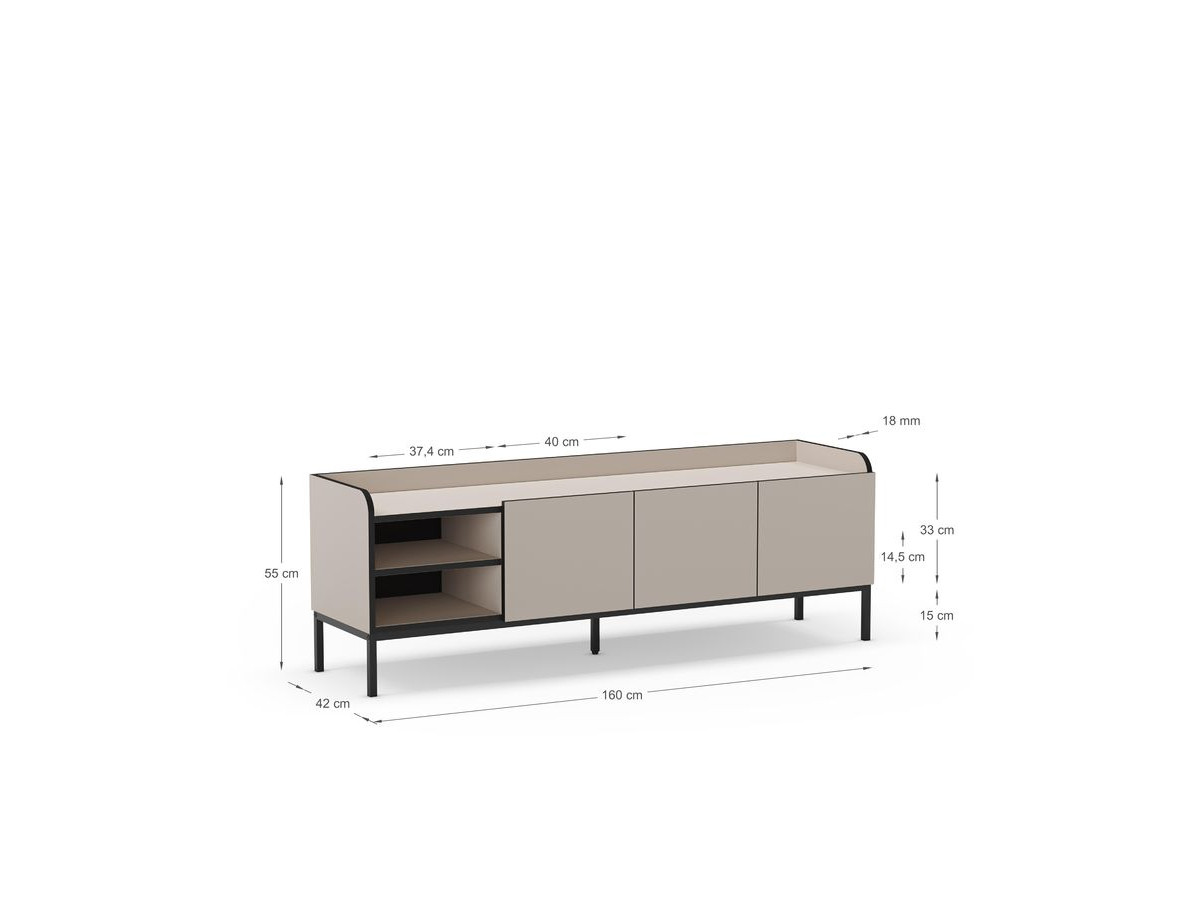 AURIANE 2-deurs, 2-kabinet tv-meubel, 160 cm, zwarte metalen poten