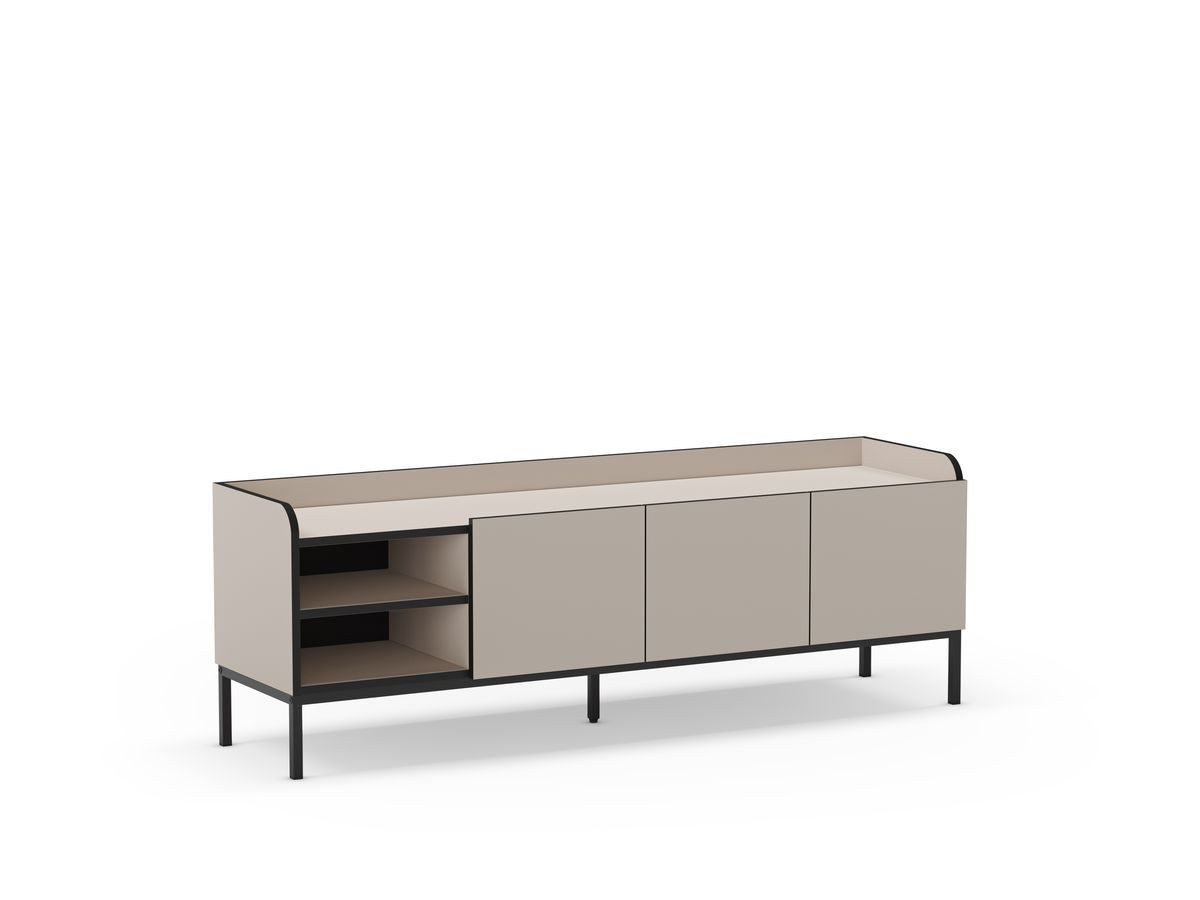 auriane 2-deurs, 2-kabinet tv-meubel, 160 cm, zwarte metalen poten gekleurd beige