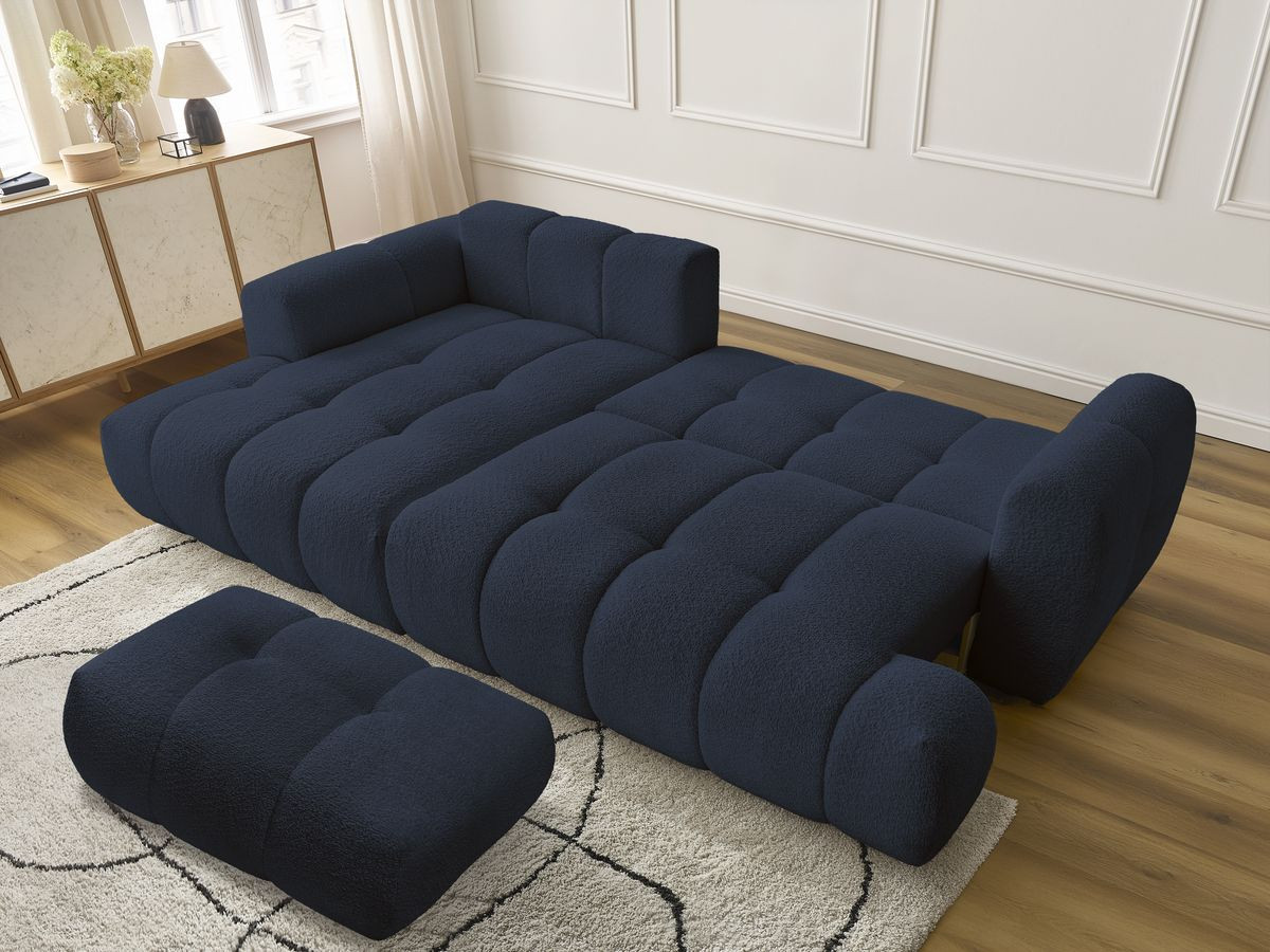 Canapé d'angle convertible FUJI tissu bouclette avec pouf