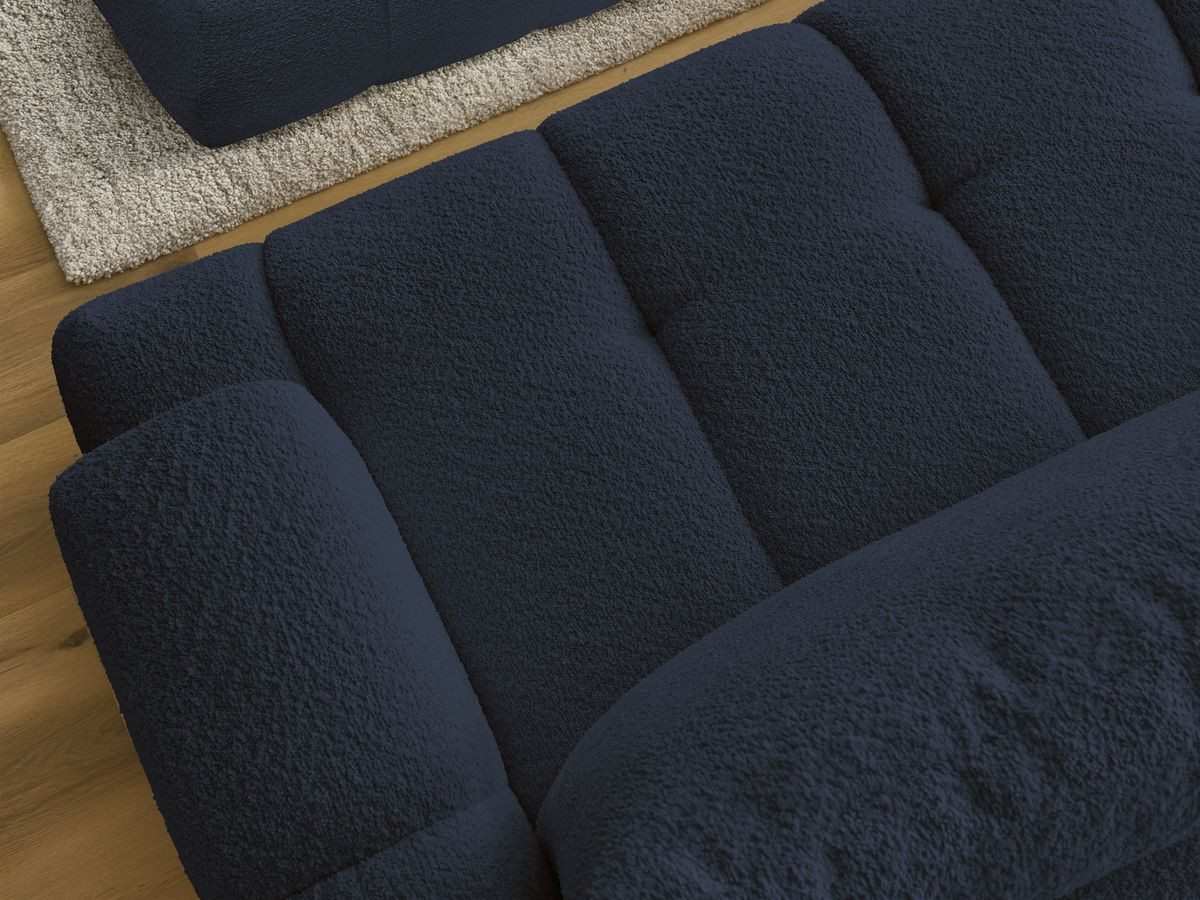 Canapé d'angle convertible FUJI tissu bouclette avec pouf