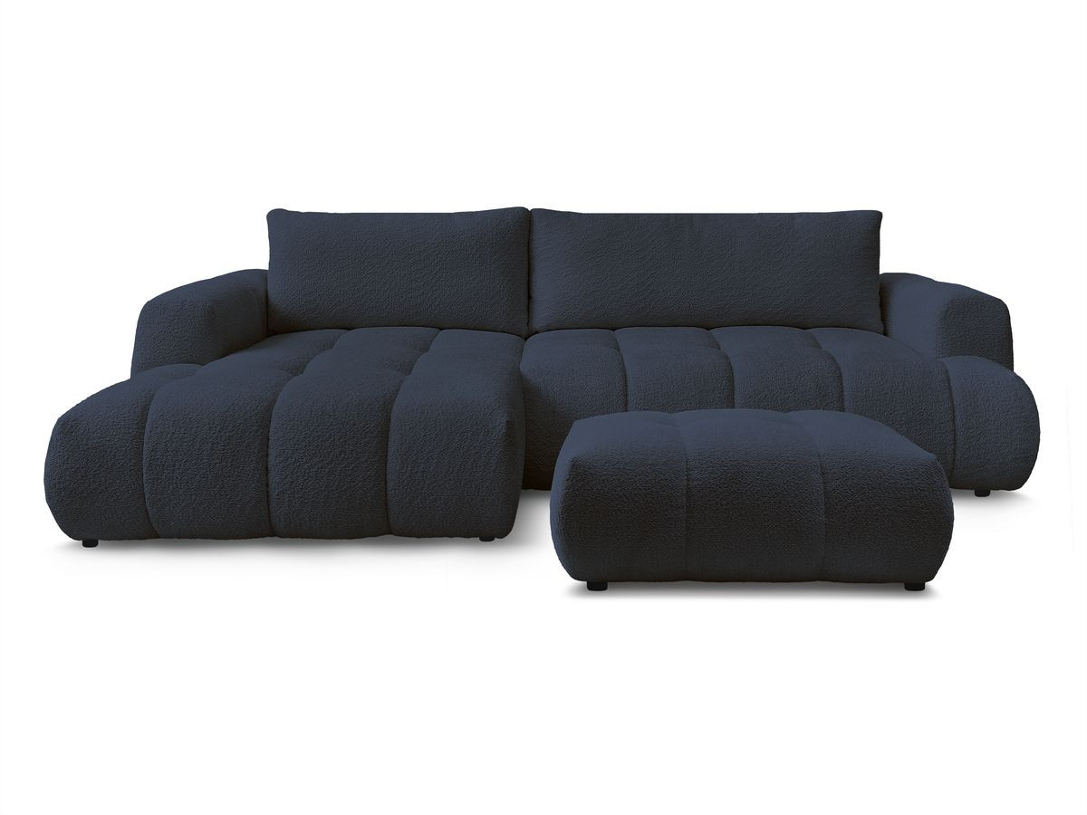 Canapé d'angle convertible FUJI tissu bouclette avec pouf