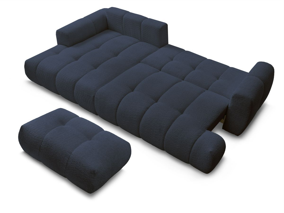 Canapé d'angle convertible FUJI tissu bouclette avec pouf