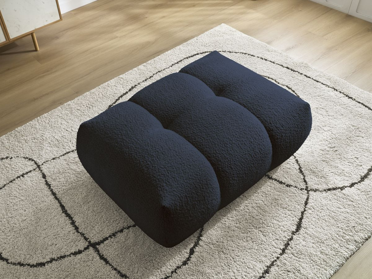 Canapé d'angle convertible FUJI tissu bouclette avec pouf