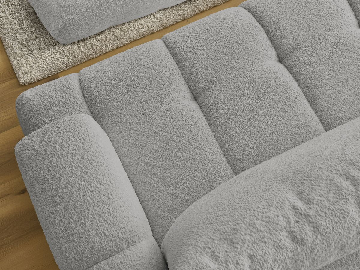 Canapé d'angle convertible FUJI tissu bouclette avec pouf