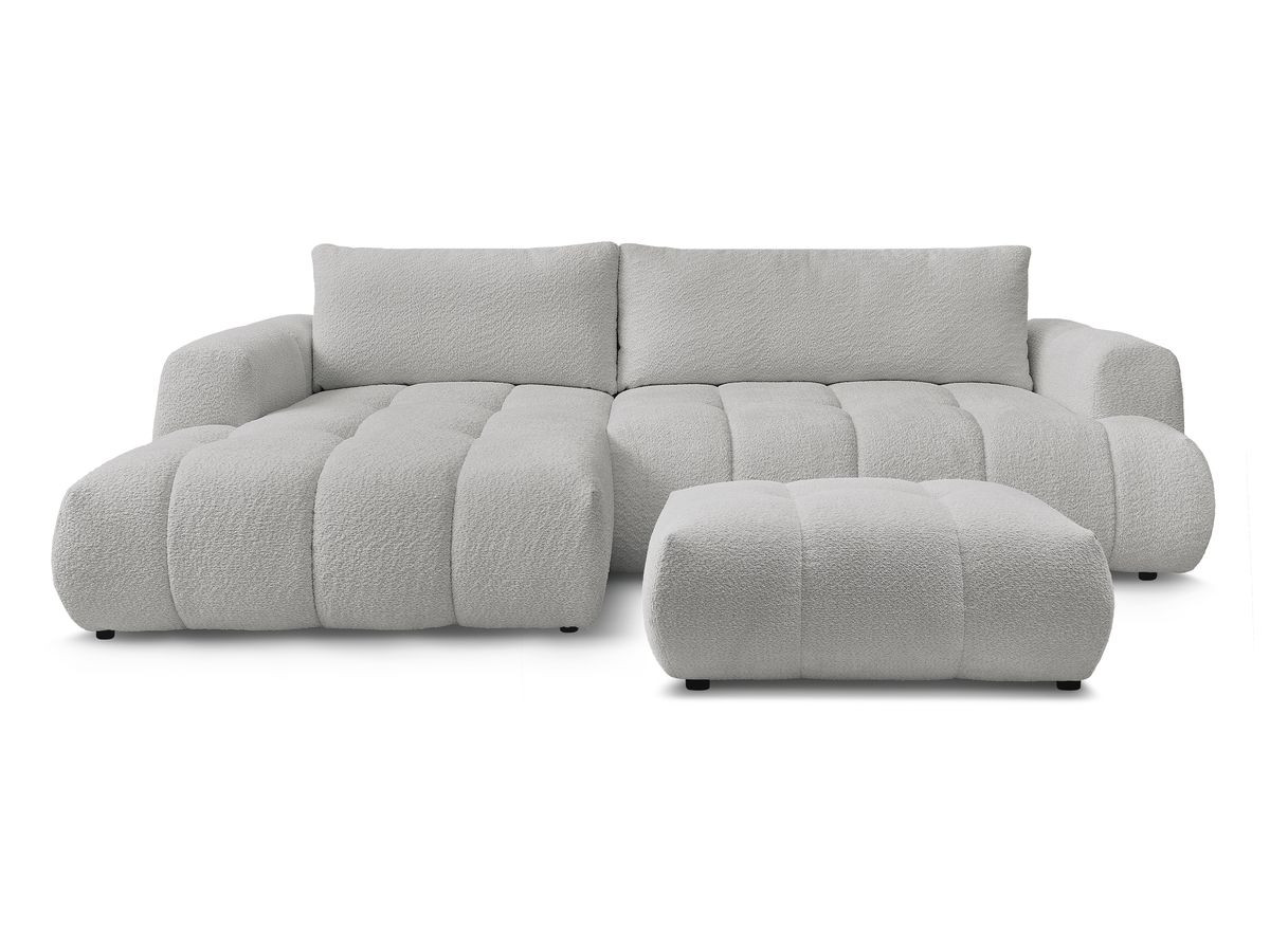 Canapé d'angle convertible FUJI tissu bouclette avec pouf