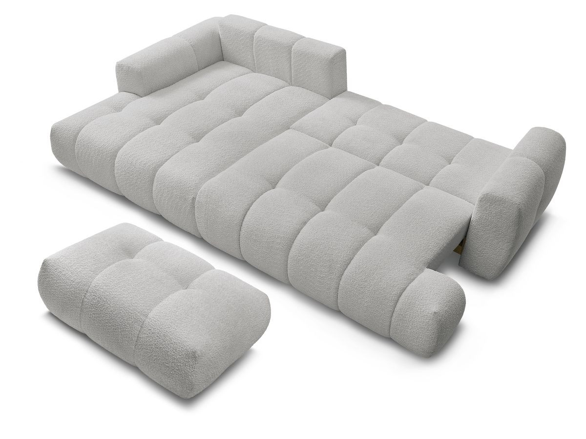 Canapé d'angle convertible FUJI tissu bouclette avec pouf