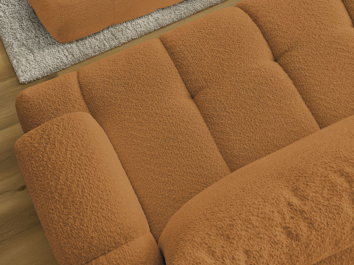 Canapé d'angle convertible FUJI tissu bouclette avec pouf