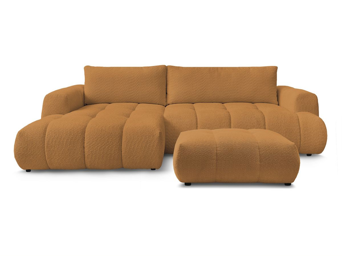 Canapé d'angle convertible FUJI tissu bouclette avec pouf