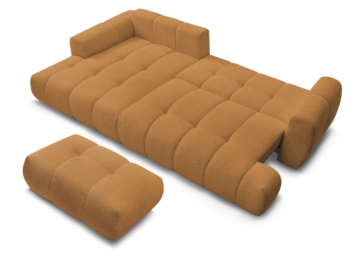 Canapé d'angle convertible FUJI tissu bouclette avec pouf