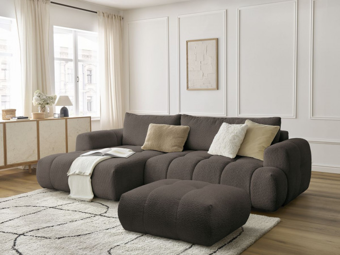 Canapé d'angle convertible FUJII tissu bouclette