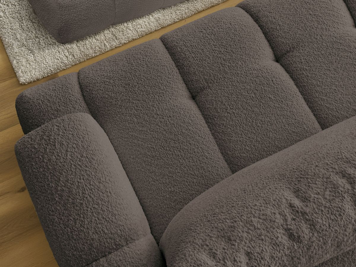 Canapé d'angle convertible FUJI tissu bouclette avec pouf