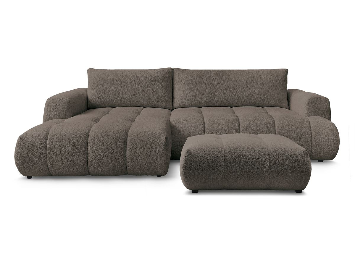 Canapé d'angle convertible FUJI tissu bouclette avec pouf