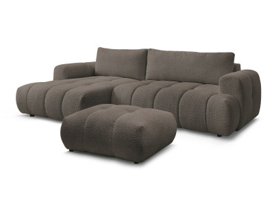 Canapé d'angle convertible FUJI tissu bouclette avec pouf