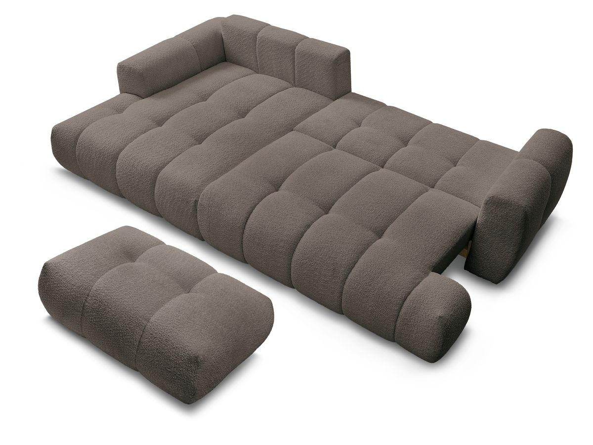Canapé d'angle convertible FUJI tissu bouclette avec pouf